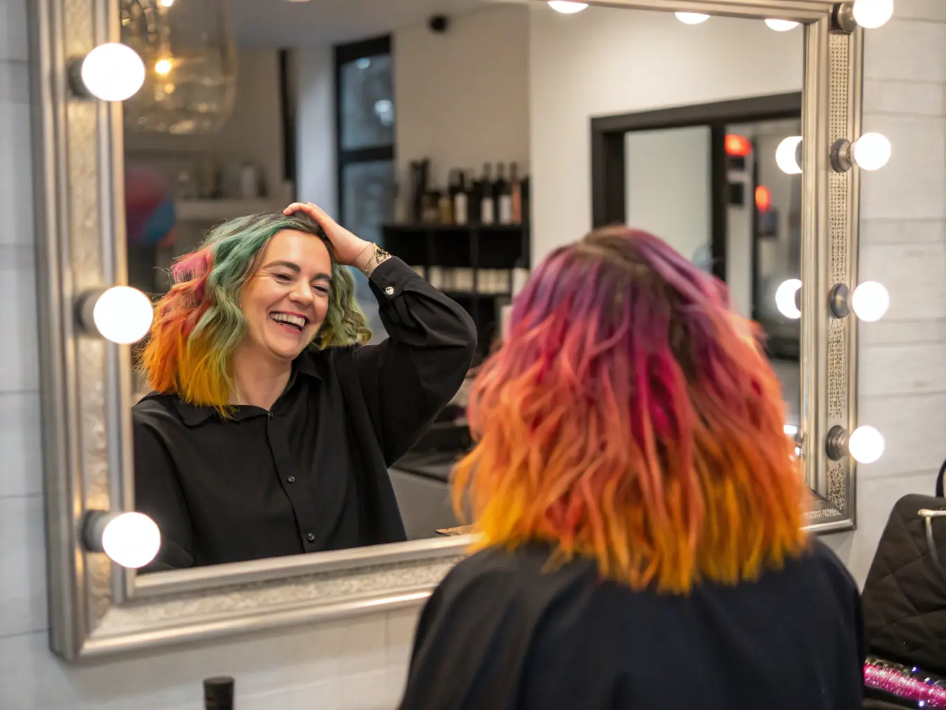 A client smiling confidently after receiving a hair treatment at Q Hair Solution, showcasing the positive results and customer satisfaction.